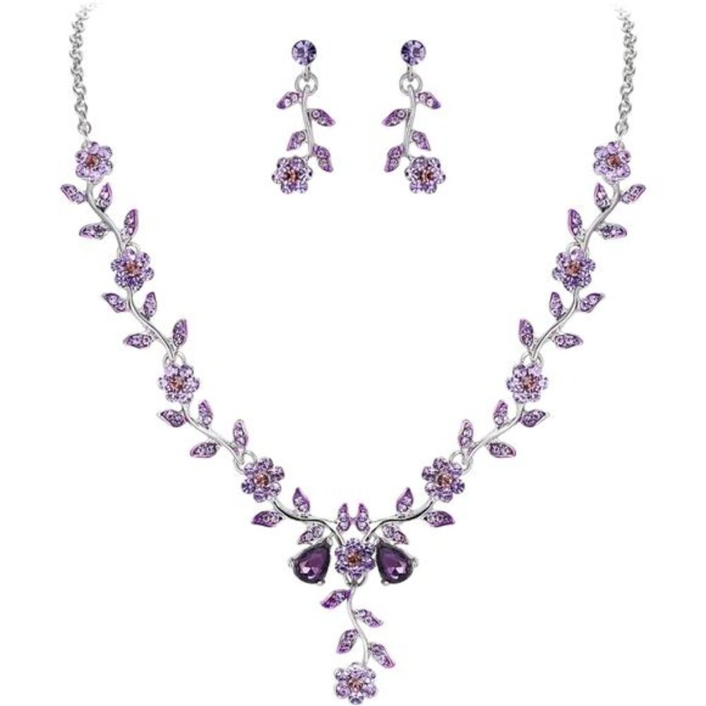 BriLove Women's Wedding Jewelry Leaf Cluster Flower Crystal Dangle Earrings